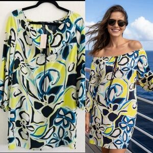 NWT $130 BANANA REPUBLIC 100% Silk Off The Shoulder Resort Vacation Dress